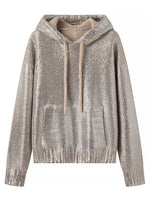 SILVER METALLIC HOODIE with KHAKI ACCENT