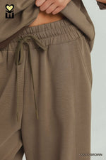 CLOUDKNIT Raglan Sleeve Colorblock Crewneck Top & Straight Pant SET- Cocoa Brown