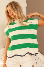STRIPED SWEATER VEST WITH SCALLOP BOTTOM