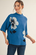 Milan Royal Mock Neck Soft Floral Pattern Sweater