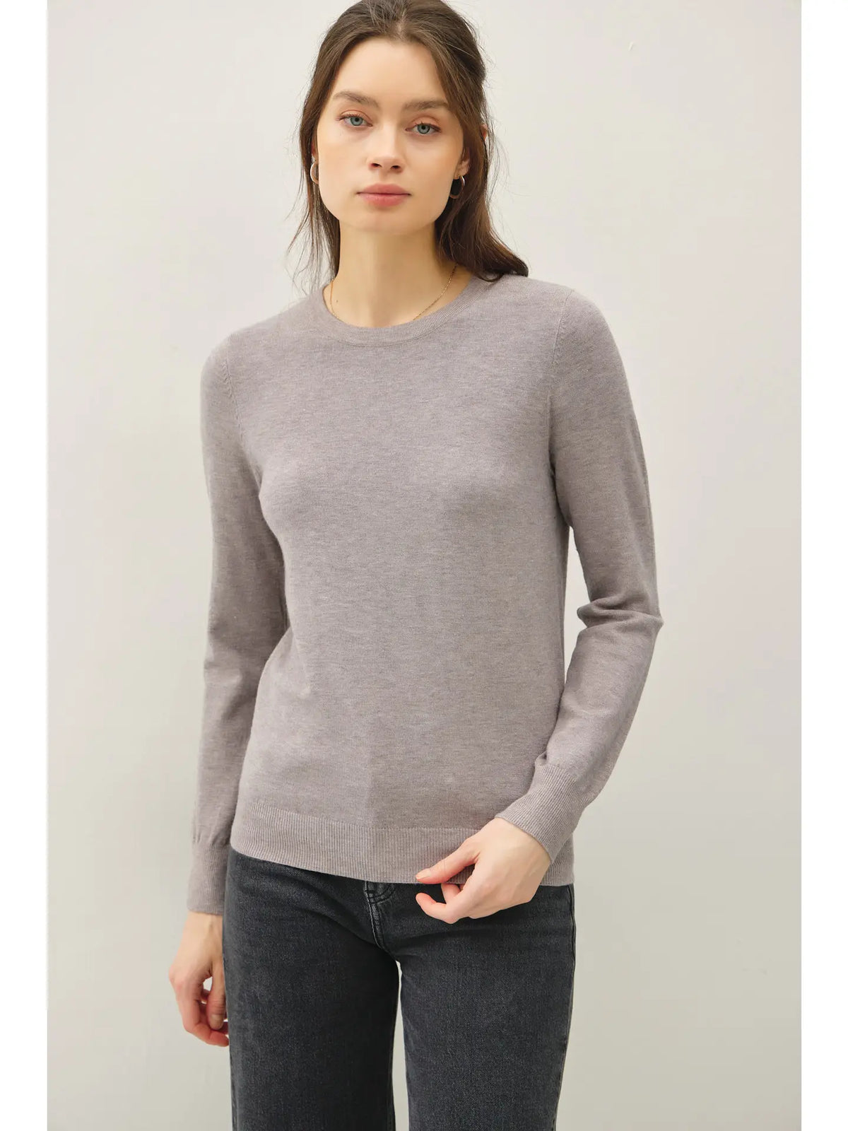 Super Soft Crew Neck Knit Sweater-Grey