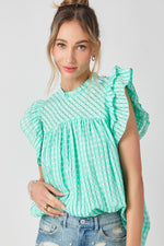 Mint Ruffle Sleeve Top