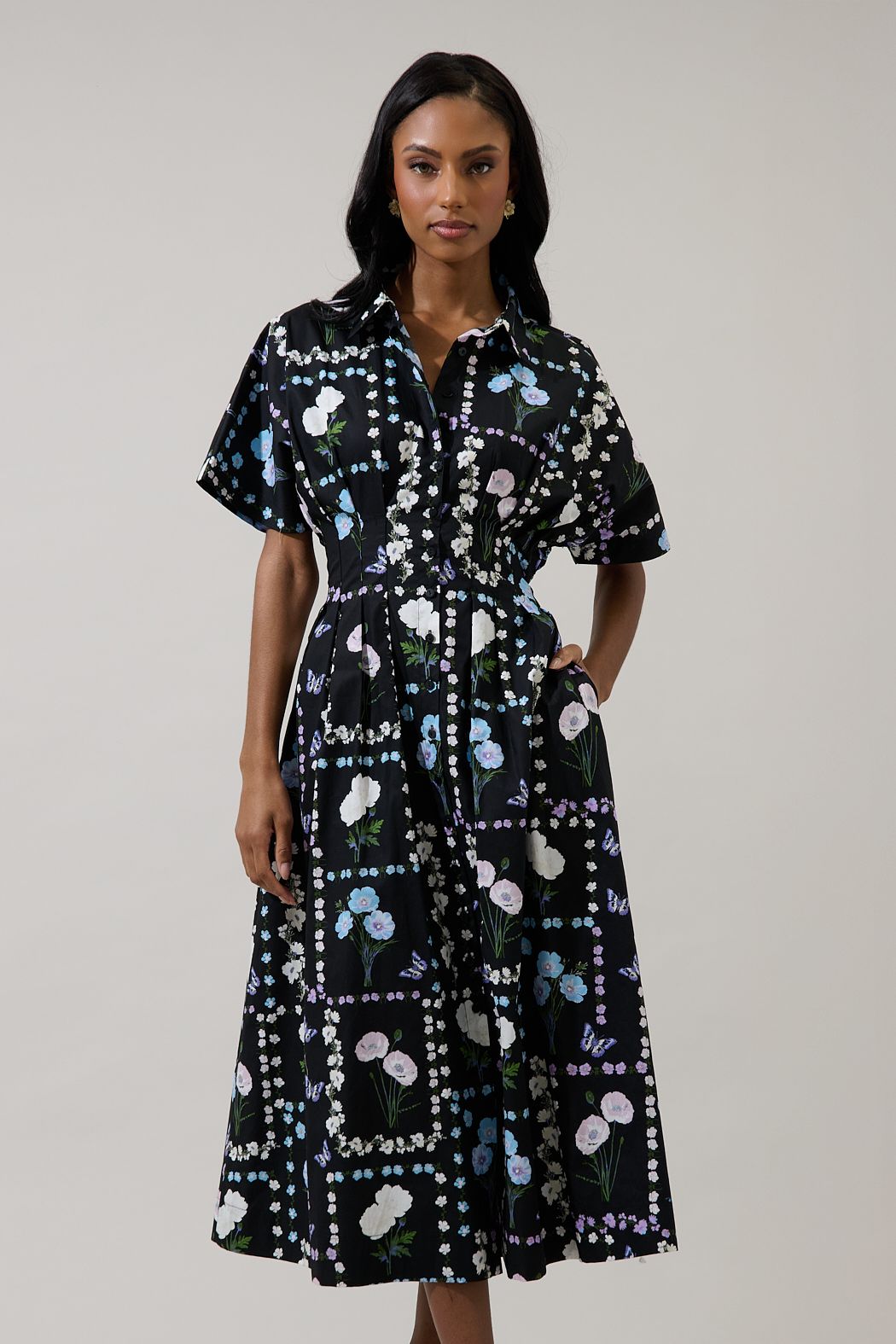 Wilderra Pleated Midi Dress Trevis Floral (XS-XL)