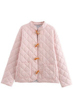STRIPED FRONT BUTTON QUILTED TOGGLE JACKET