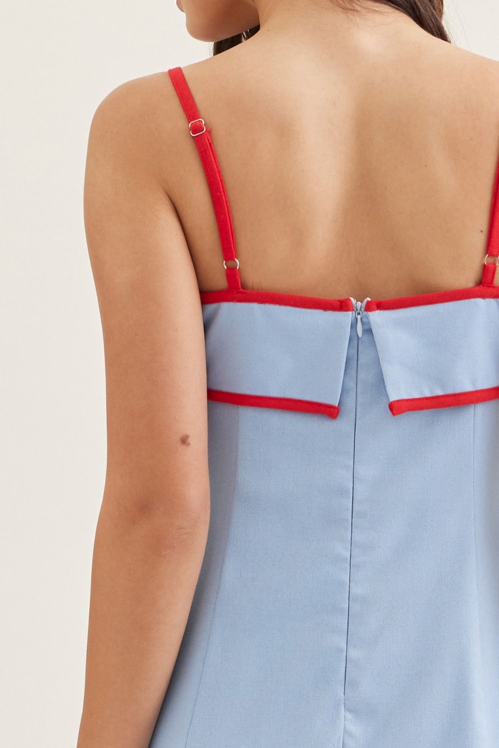 Nina Solid Blue Midi with Red Piping Contrast