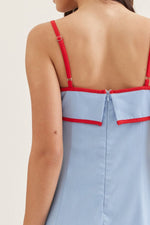 Nina Solid Blue Midi with Red Piping Contrast