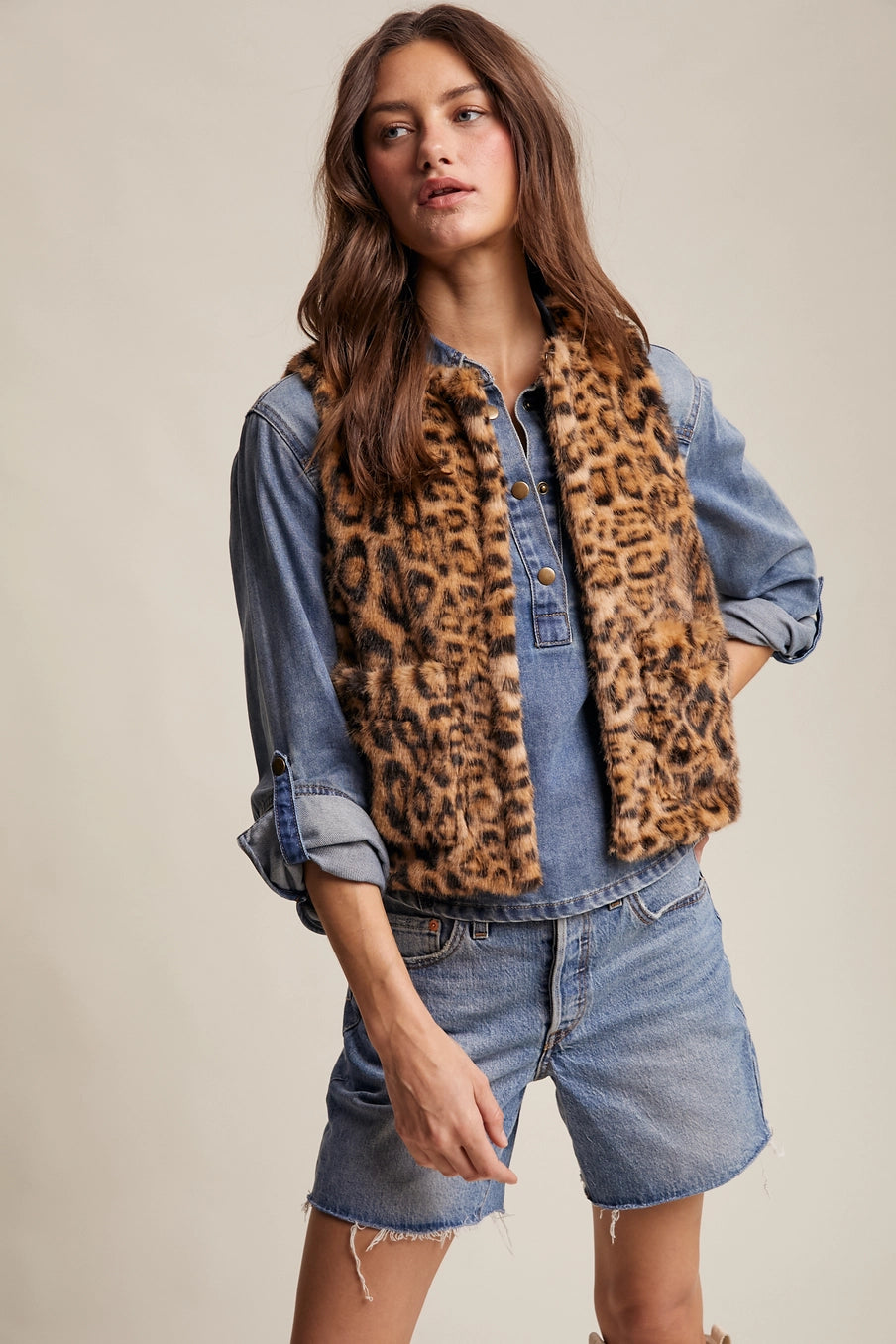 Camel Fur Leopard Vest