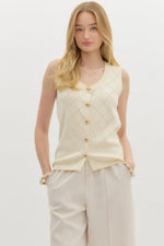 Abstract Ivory Gold Button Down Sweater Knit Vest