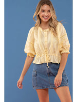 Mayla Light Yellow Eyelet Button Up Top