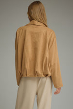 Evelyn Soft Suede Draped Lapel Jacket- Camel