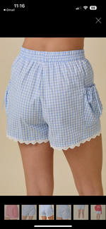 Light Blue Gingham Shorts with Side Pouch Pocket