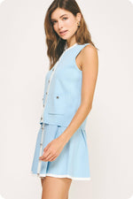 Blue Skies Button Down Knit Vest Top and Skirt SET