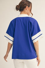Hadley Contrast Accent Top -Royal/White