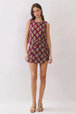 Floral Print Sleeveless Crop Top and Wrap Front Design Skort SET- Burgundy Wine