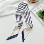 NAVY STRIPED SCARF TIE BAG RIBBON