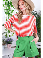 Everyday Crew Neck Short Sleeve Striped Knit T-Shirt Top -* available in Chocolate, Green, Red, Blue