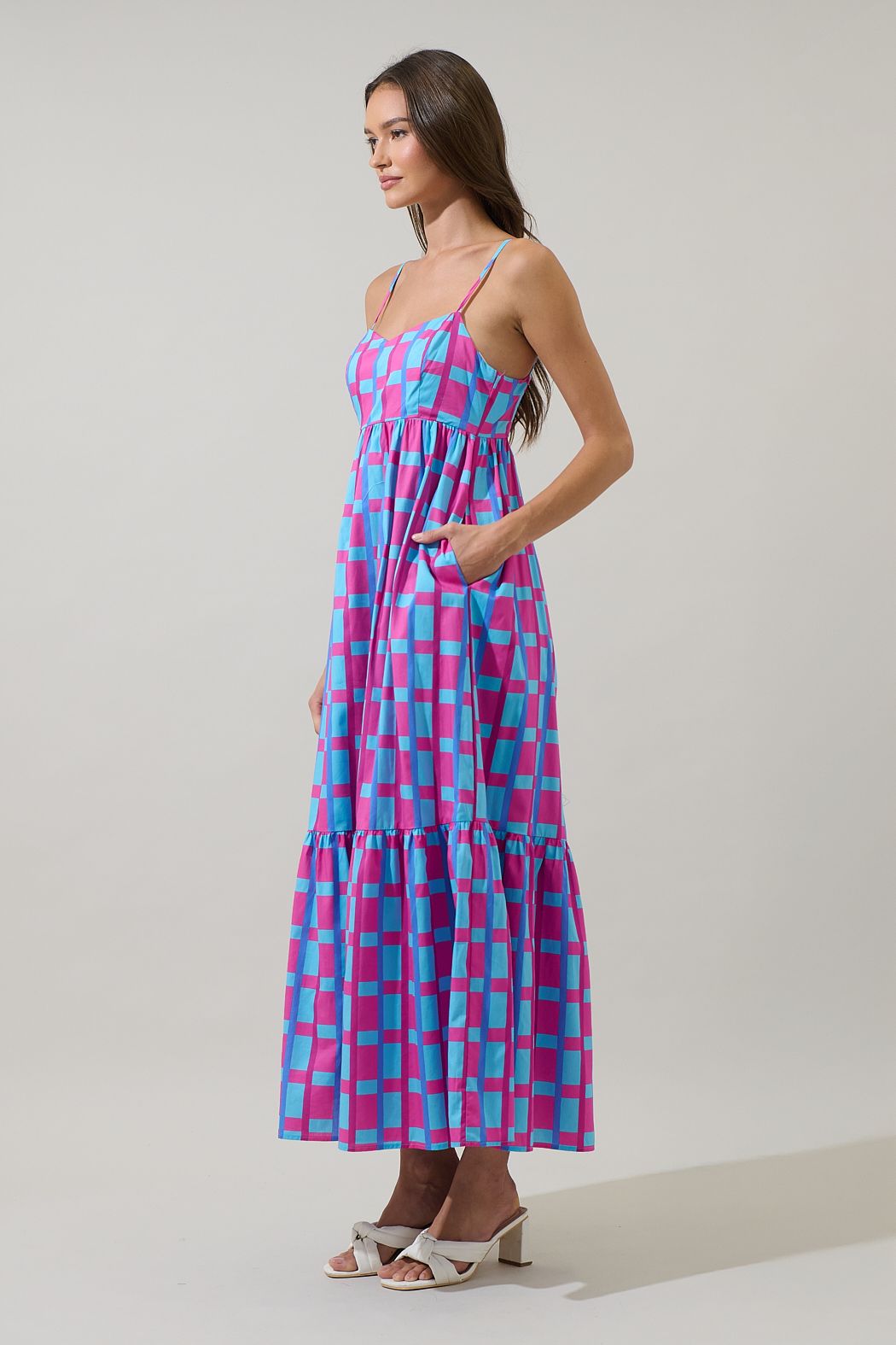 Marvy Checker Cabana Flowy Maxi Dress