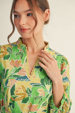 Scallop Trim Avocado Mix Floral Mini Dress