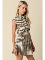 Mia Striped Belted Mini Dress- Brown/Natural