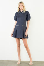 Puff Sleeve Collared Denim Dress by THML