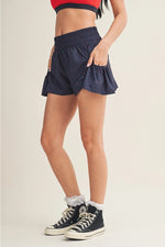 POLKA DOT PRINT NYLON FLARE SHORTS| Navy and Red
