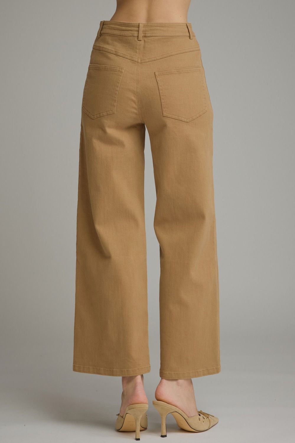 Heidi Gold Button Down Patch Pocket Wide Leg - Light Camel