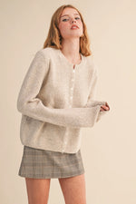 Leighton Marled Knit Sweater Cardigan - Navy or Ecru Oatmeal