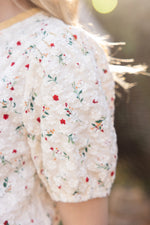 Floral Textured Puff Sleeve Top