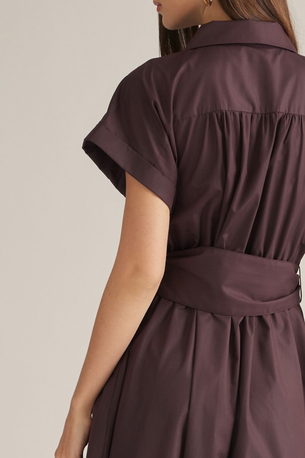 Lexie Button Down Midi Shirt Dress with Belted Waist- Chocolate