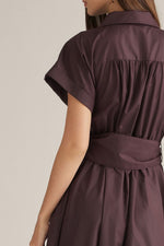 Lexie Button Down Midi Shirt Dress with Belted Waist- Chocolate