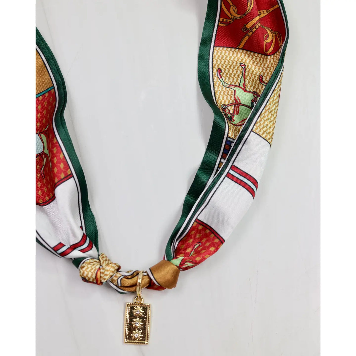 Lillie Scarf Charm Necklace Green Gold
