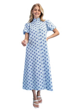 Cobalt Blues Ruffle Collar Button Down Midi
