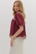 Burgundy Top with Embroidered Trim