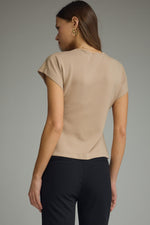 Soft Taupe Cap Sleeve Top With Button Down Cinch Detail