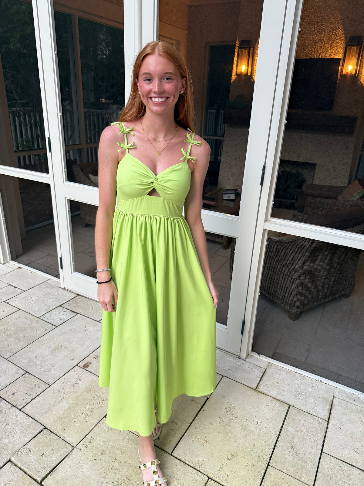 Key West Lime Maxi with Bow Detailed Straps and Cutout Bodice
