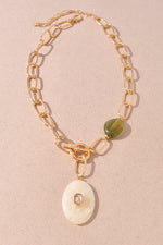 OVAL PENDANT LARIAT NECKLACE- Olive