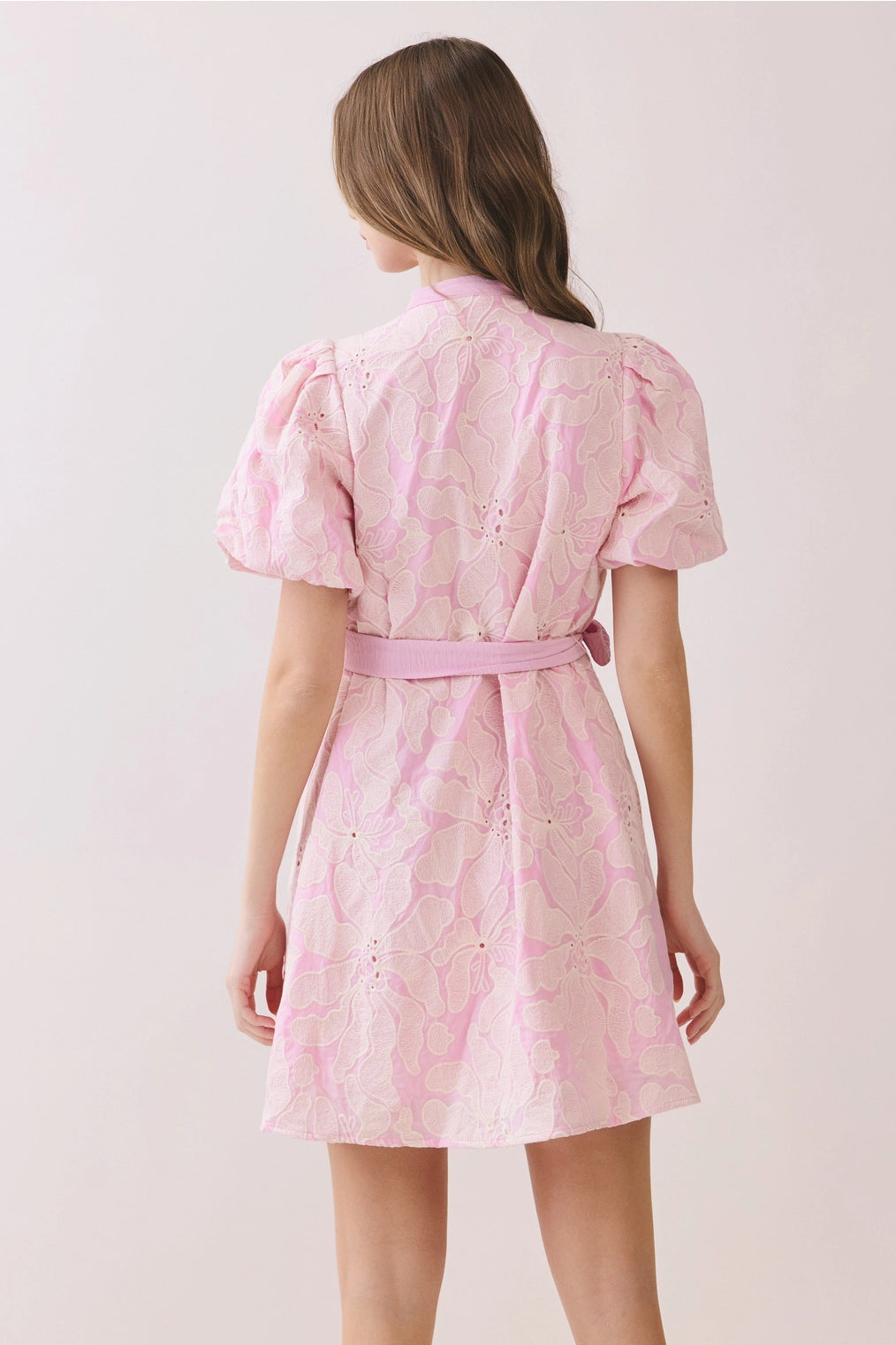 Celia Floral Eyelet Pattern Button Front Mini Dress