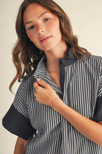Brighton Navy Striped Button Front Top