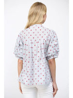 Strawberry Motif Print Tuck Detail Split Neckline Top by Fate
