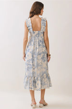 Jules Ruffled Strap Midi with Square Neckline and Back Smocking Detail