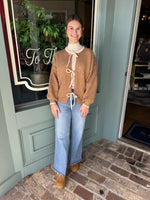 Camel Cardigan with Cream Bow Tie Front