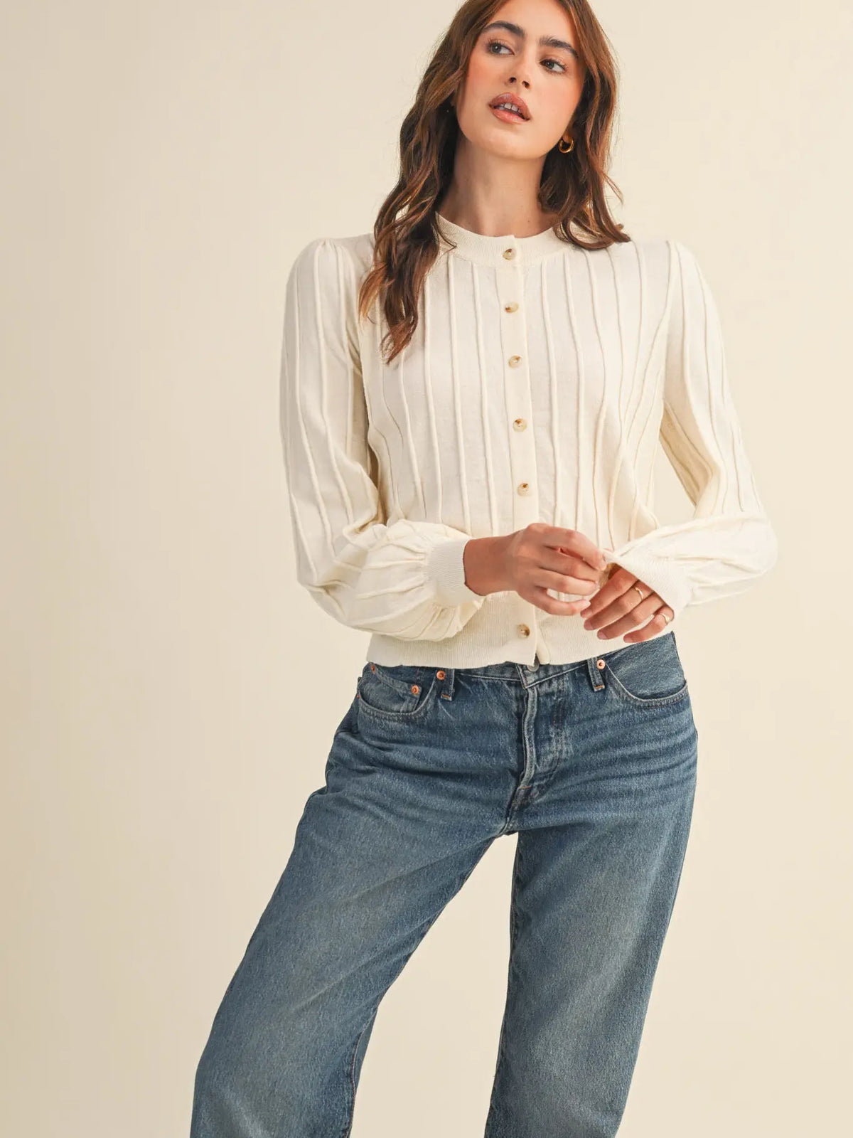 Soft Ribbed Cardigan -Cream