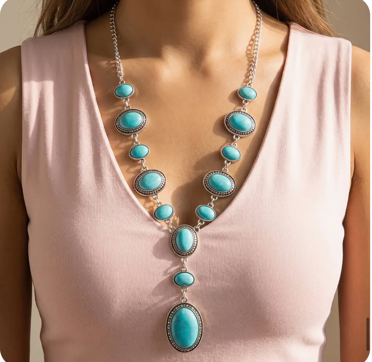 Western Turquoise Y Necklace