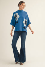 Milan Royal Mock Neck Soft Floral Pattern Sweater