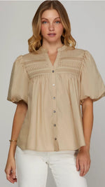 LIGHT TAUPE PUFF SLEEVE TOP