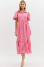Bubblegum Pink Button Down Midi with Self Tie at Both Sides