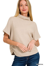 Mock Neck Side Shirred Sweater- Ivory- Dark Lilac or Jade Green