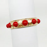 RED COLOR COATED STUDDED WITH GOLD HAMMERED STRETCH BRACELET