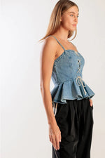 Denim Lace Up Peplum Top