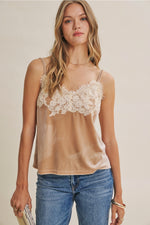 Elevated Eyelash Velvet Cami- Champagne